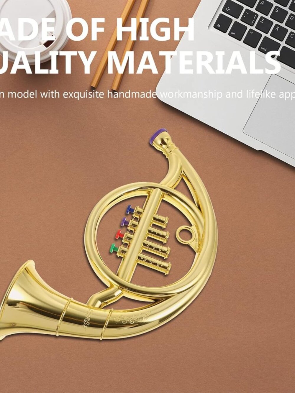 Simulated French Horn 4-Tone Trumpet Music Instrument Model 14.96In Performance - Picture 5 of 8